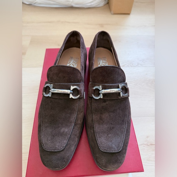 Salvatore Ferragamo Benford Suede Loafers with Silver Accent